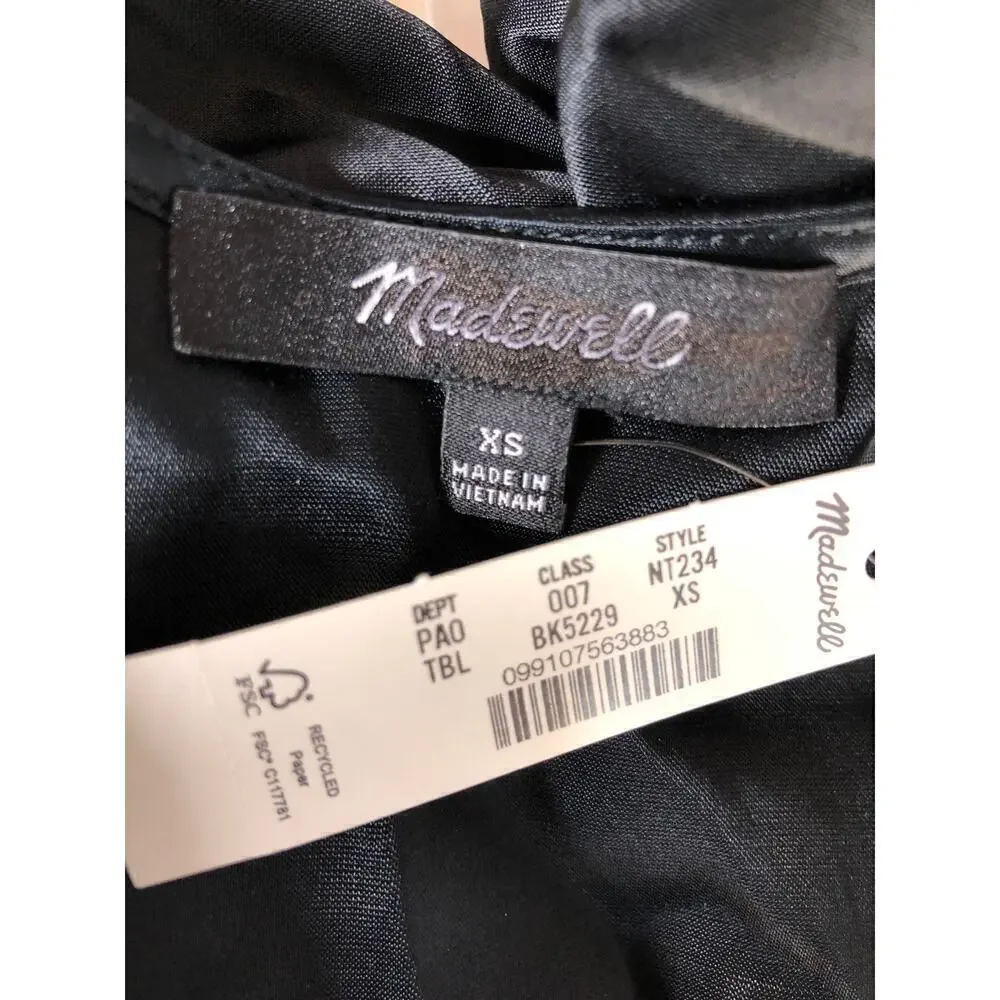 Madewell Shirred Top Satin Puff Sleeve Black NWT XS